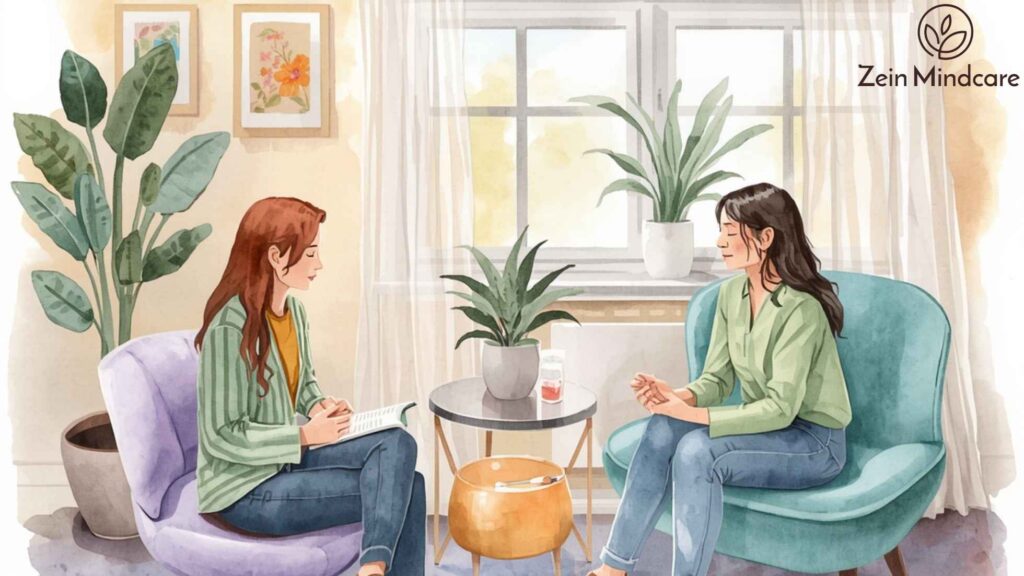 Trauma-informed therapy session in a safe and calming setting